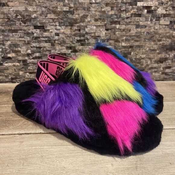 WOMEN'S UGG FLUFF PARTY SPOTS 1125006 SLIPPER SANDAL BEACH CASUAL SIZE 9 - Picture 1 of 8